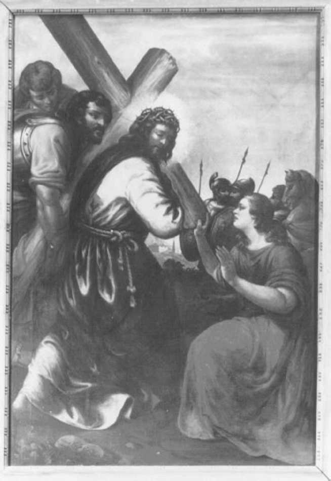 stazione V: Gesù aiutato da Simone il Cireneo a portare la croce (dipinto) di Caliari Giovanni Battista (sec. XIX)