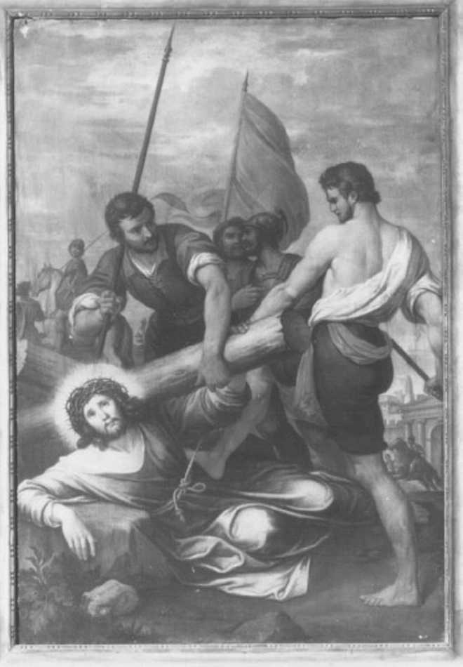 stazione IX: Gesù cade sotto la croce la terza volta (dipinto) di Caliari Giovanni Battista (sec. XIX)