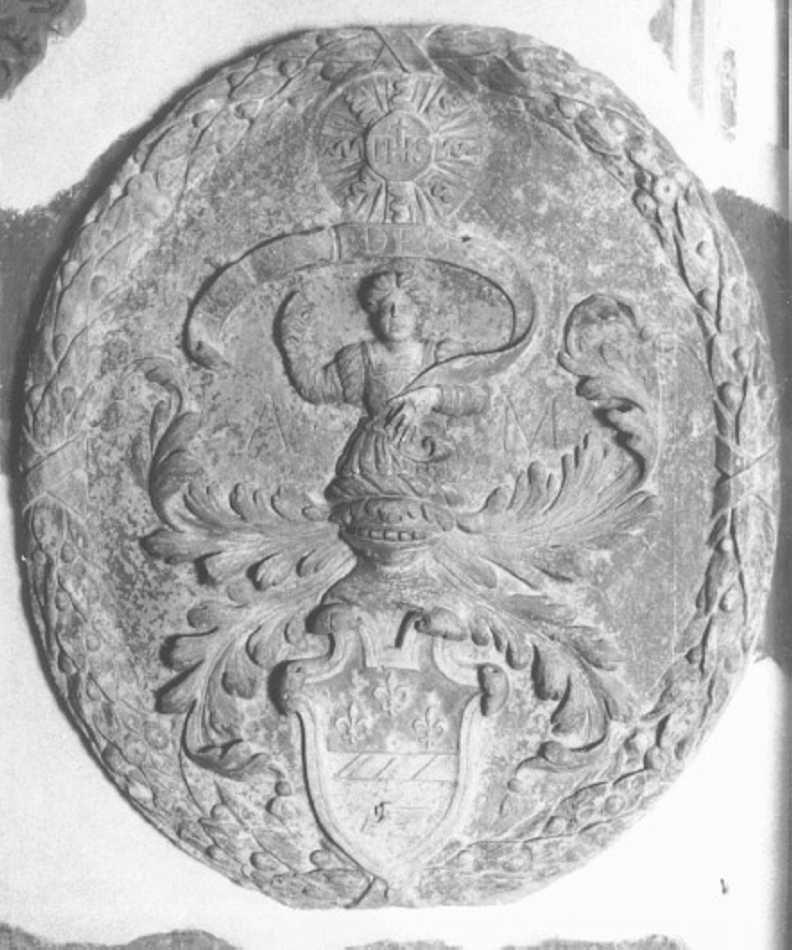 Medaglione con figura allegorica e stemma della famiglia Manara (rilievo) - ambito veneto (prima metà sec. XV)