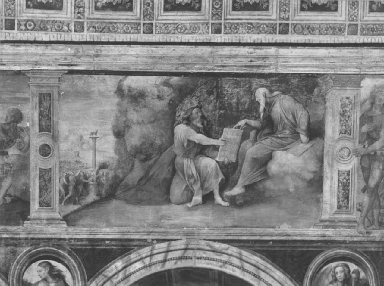 Mose' riceve le tavole della legge (dipinto) di Caroto Giovanni Francesco (scuola) (sec. XVI)
