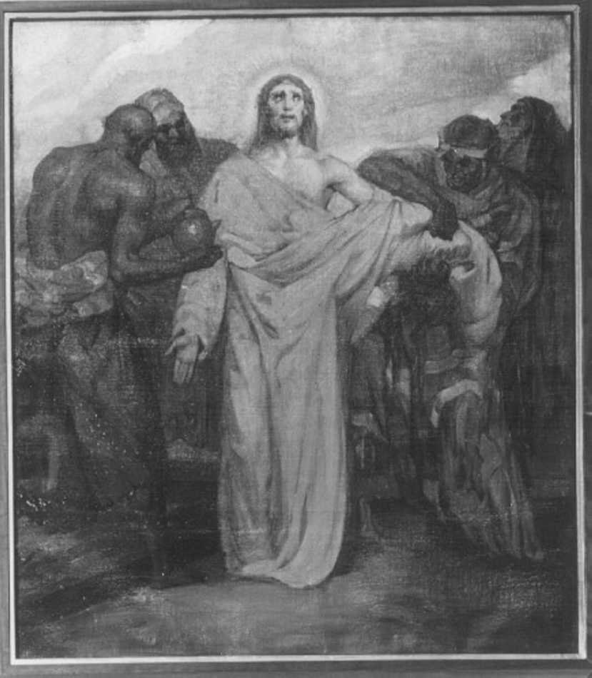 stazione X: Gesù spogliato e abbeverato di fiele (dipinto) di Galizzi Giovanni Battista (sec. XX)