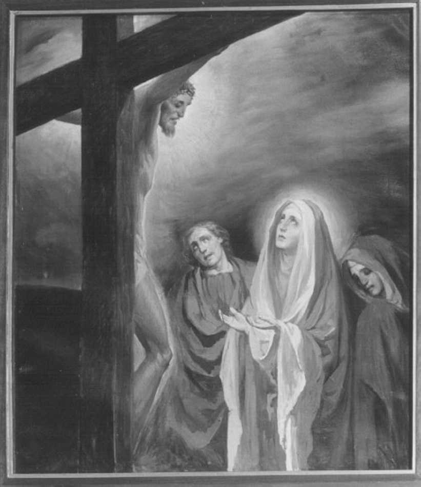 stazione XII: Gesù innalzato e morto in croce (dipinto) di Galizzi Giovanni Battista (sec. XX)