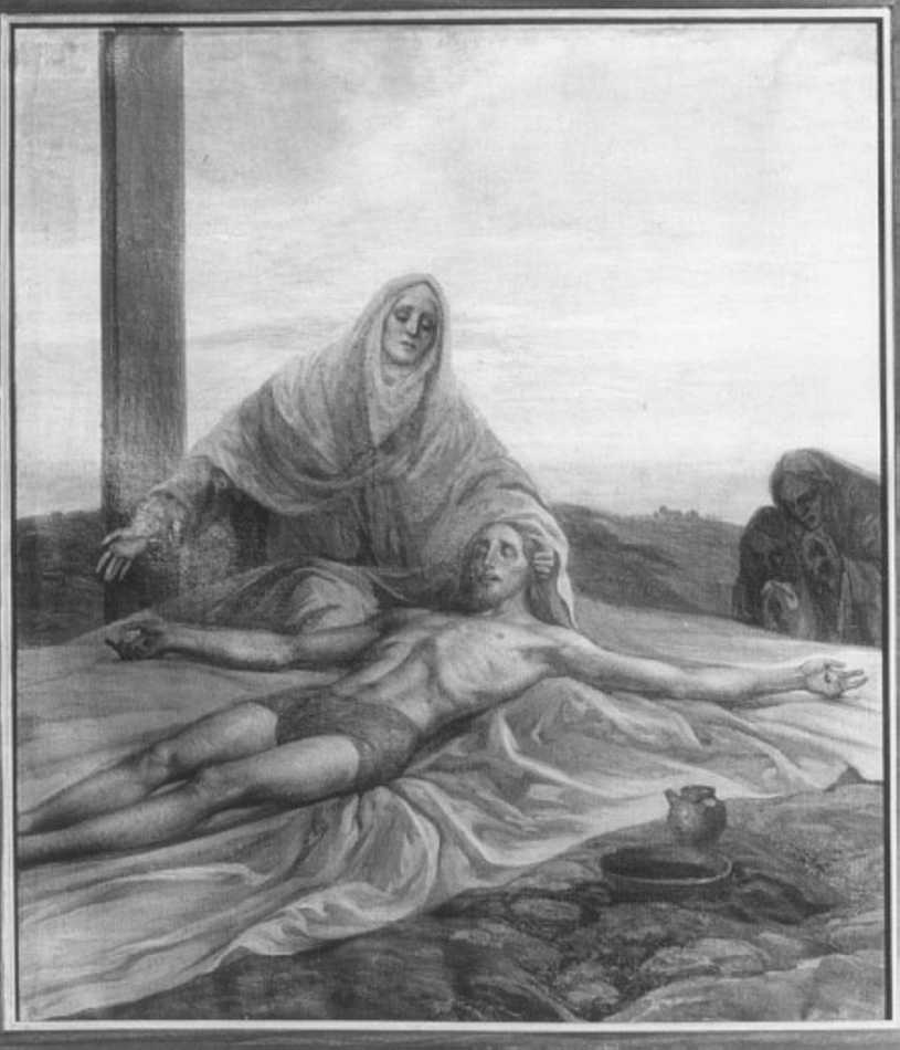 stazione XIII: Gesù deposto dalla croce (dipinto) di Galizzi Giovanni Battista (sec. XX)