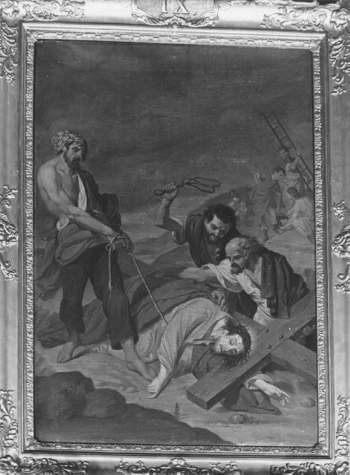 stazione IX: Gesù cade sotto la croce la terza volta (dipinto) - ambito veneto (sec. XIX)