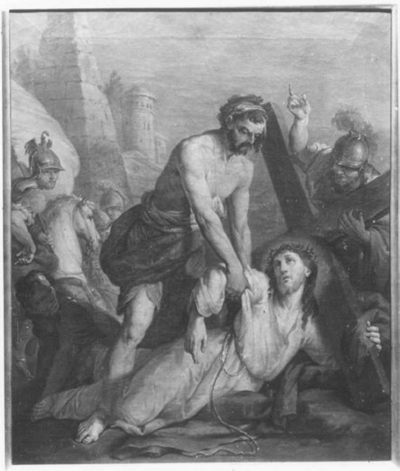 stazione III: Gesù cade sotto la croce la prima volta (dipinto, elemento d'insieme) di Ugolini Agostino (fine/inizio secc. XVIII/ XIX)
