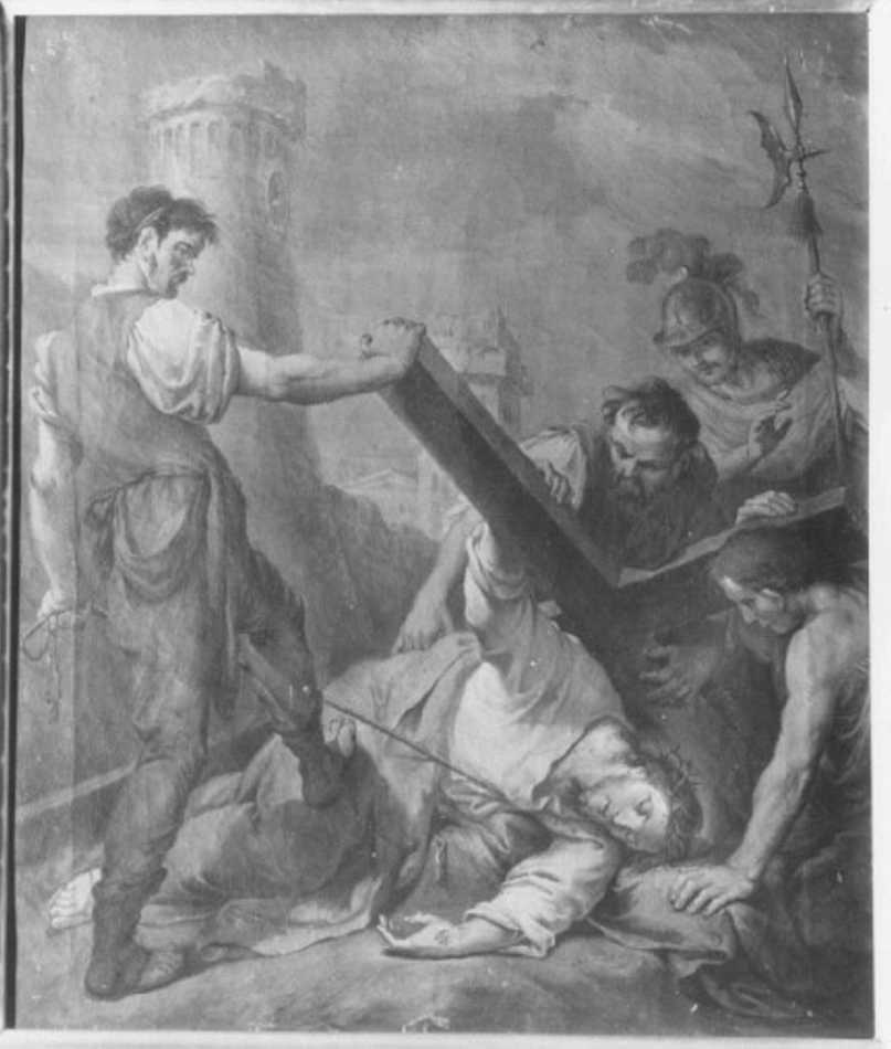 stazione VII: Gesù cade sotto la croce la seconda volta (dipinto, elemento d'insieme) di Ugolini Agostino (fine/inizio secc. XVIII/ XIX)