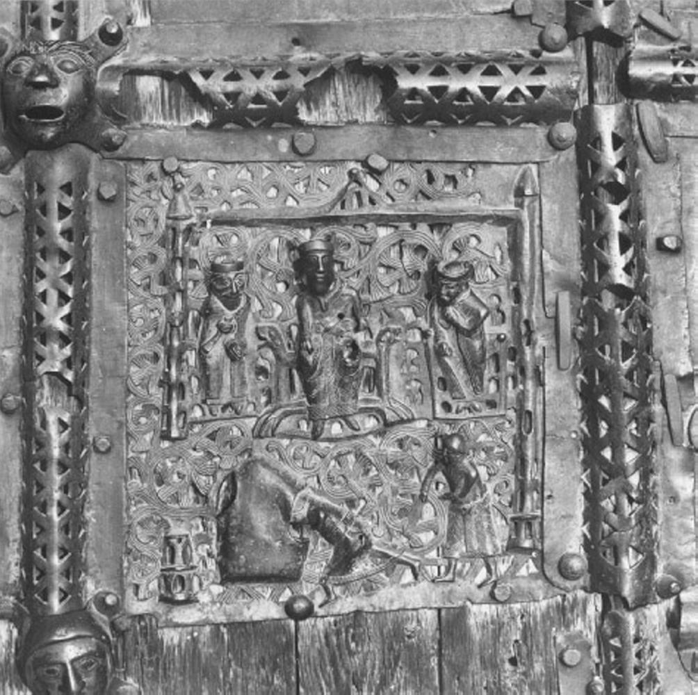 tre giovani ebrei nella fornace ardente (formella, elemento d'insieme) di Primo Maestro Del Portale Di San Zeno (e aiuti) (sec. XII)