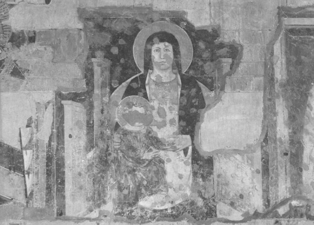 Madonna con Bambino in trono (dipinto, frammento) di Primo Maestro Di S. Zeno (attribuito) (sec. XIV)