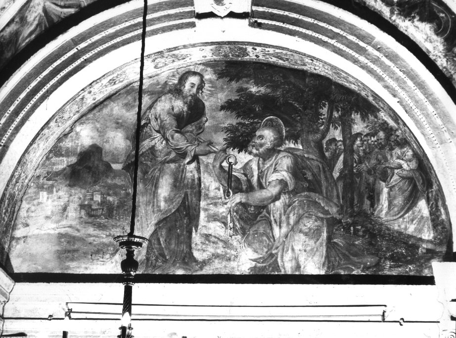 Cristo consegna le chiavi a San Pietro (dipinto) di Riccio Domenico detto Brusasorci (attribuito) (sec. XVI)