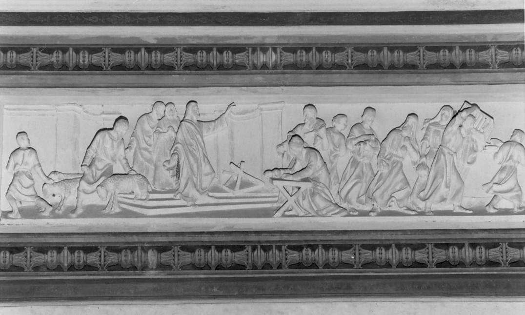 Cristo caccia i mercanti dal tempio (rilievo, elemento d'insieme) di Zajec (Saitz) Valentino (sec. XIX)