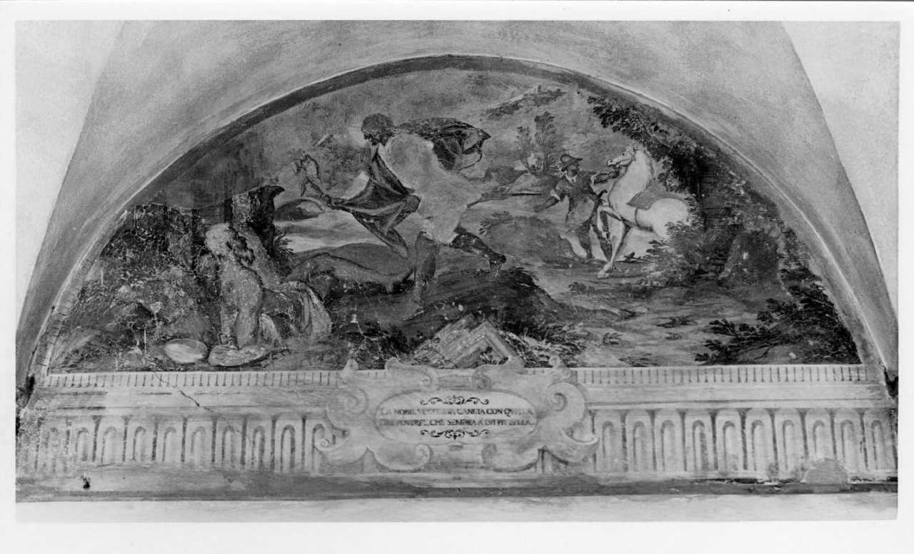 San Francesco d'Assisi dona il mantello al povero cavaliere (dipinto) di Rovedata Giovanni Battista (attribuito) (primo quarto sec. XVII)