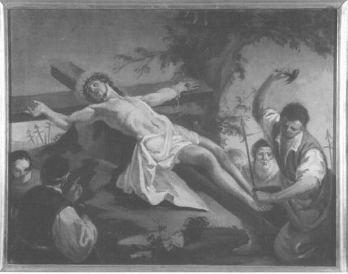 stazione XI: Gesù inchiodato alla croce (dipinto) di Cignaroli Giuseppe detto Padre Felice (sec. XVIII)