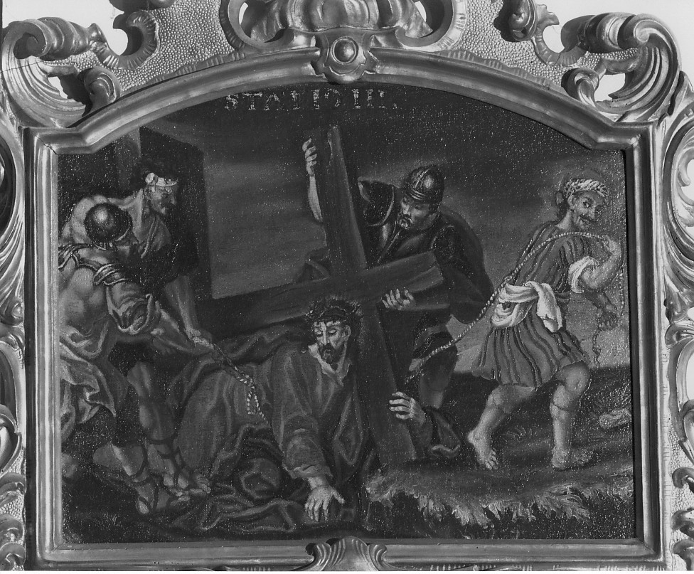 stazione III: Gesù cade sotto la croce la prima volta (dipinto) - ambito veneto (seconda metà sec. XVIII)
