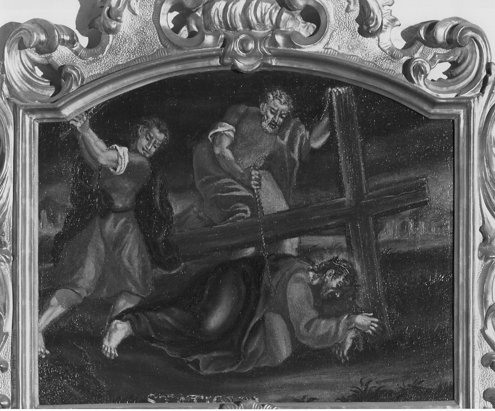 stazione VII: Gesù cade sotto la croce la seconda volta (dipinto) - ambito veneto (seconda metà sec. XVIII)