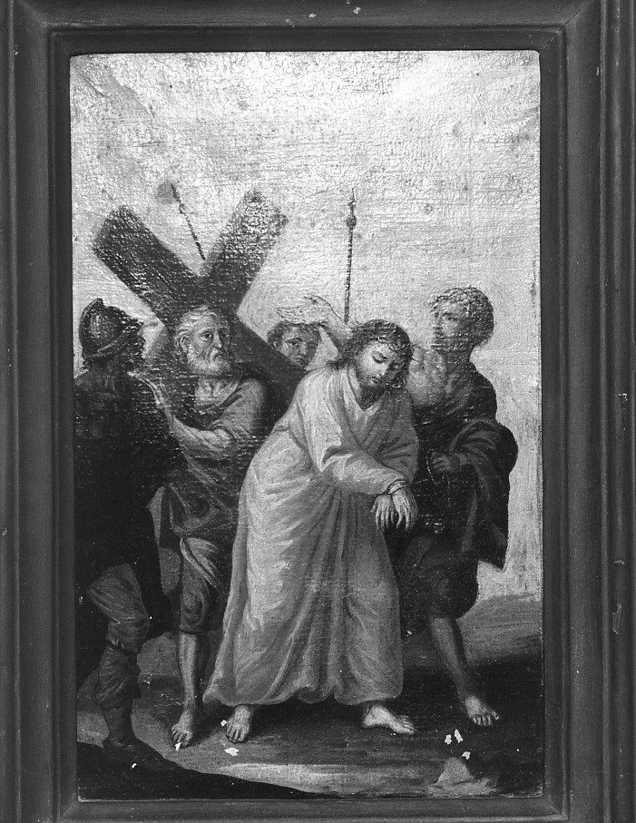 stazione V: Gesù aiutato da Simone il Cireneo a portare la croce (dipinto) - ambito veronese (seconda metà sec. XIX)