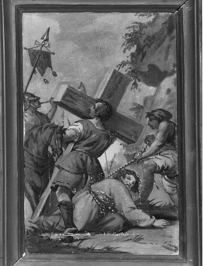 stazione IX: Gesù cade sotto la croce la terza volta (dipinto) - ambito veronese (sec. XX)