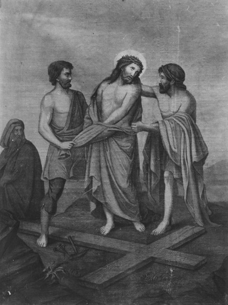 stazione X: Gesù spogliato e abbeverato di fiele (dipinto) - ambito vicentino (sec. XVII)