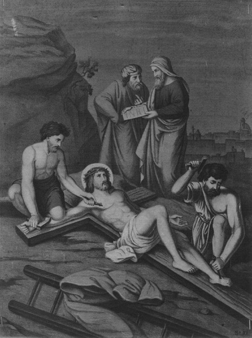 stazione XI: Gesù inchiodato alla croce (dipinto) - ambito vicentino (sec. XVII)
