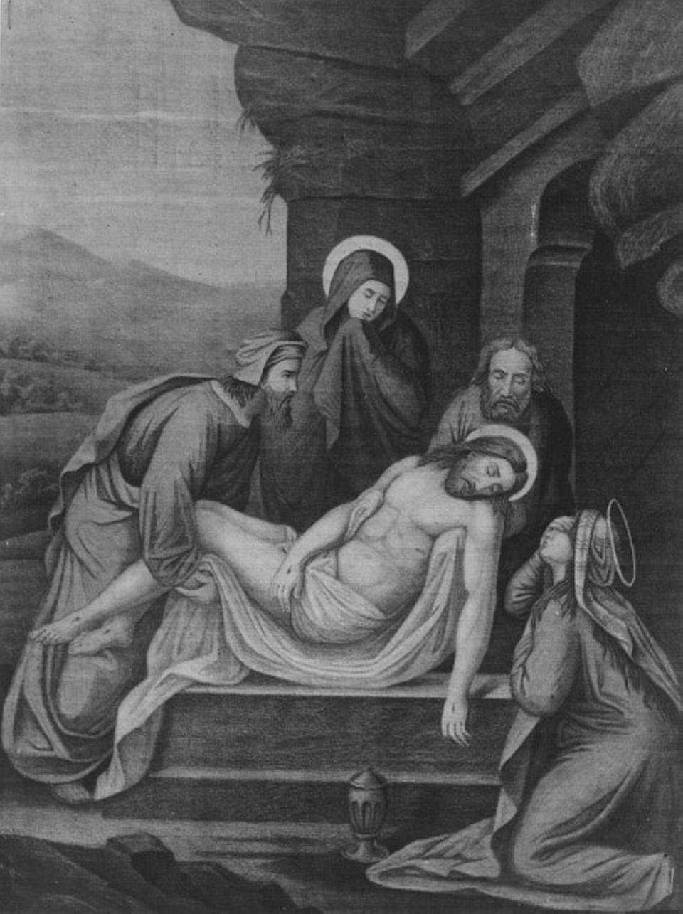 stazione XIV: Gesù deposto nel sepolcro (dipinto) - ambito vicentino (sec. XVII)