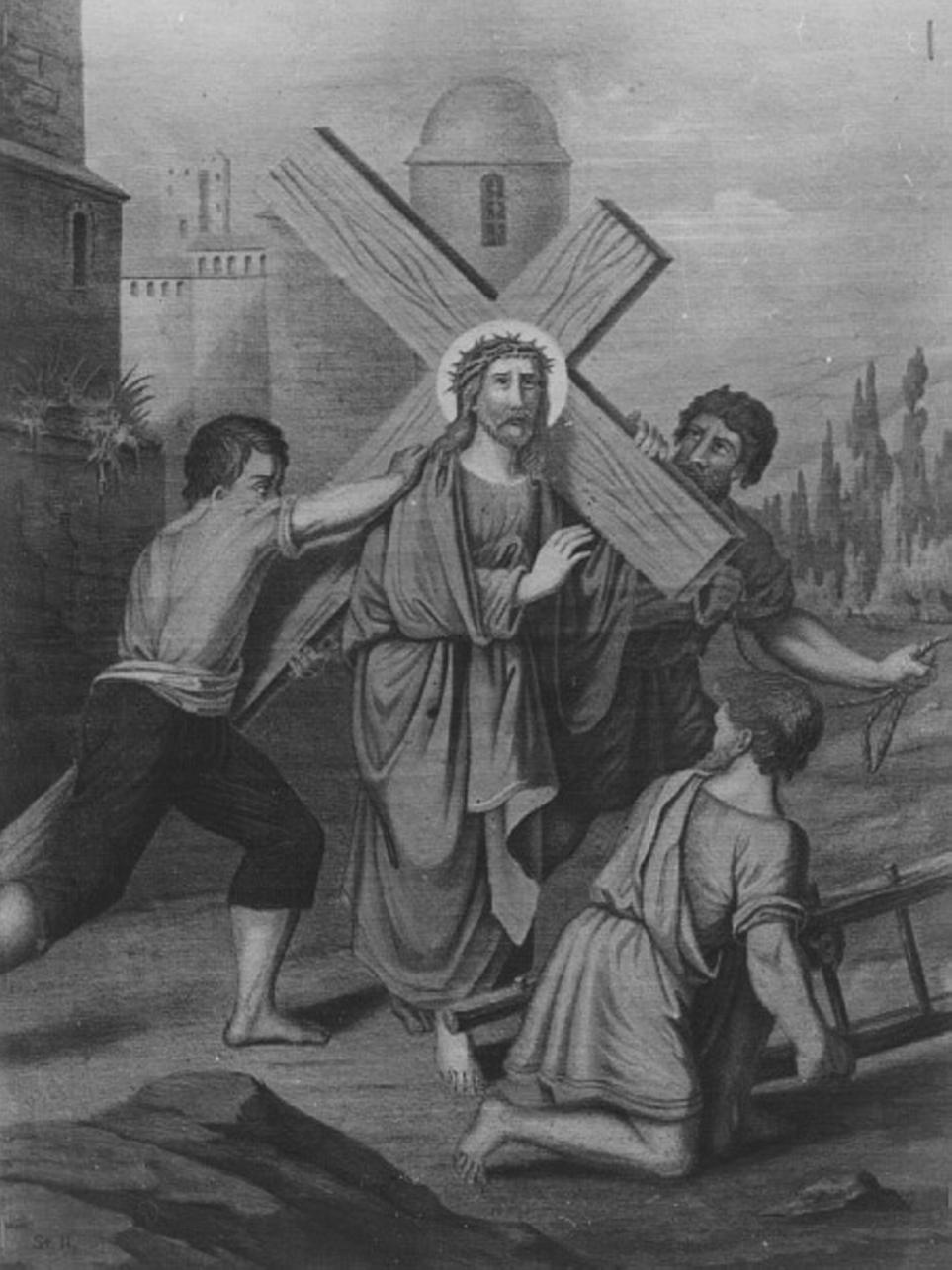 stazione II: Gesù caricato della croce (dipinto) - ambito vicentino (sec. XVII)