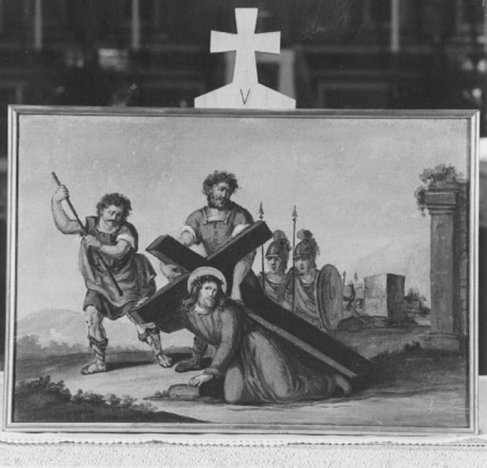 stazione V: Gesù aiutato da Simone il Cireneo a portare la croce (dipinto) - ambito veneto (primo quarto sec. XIX)