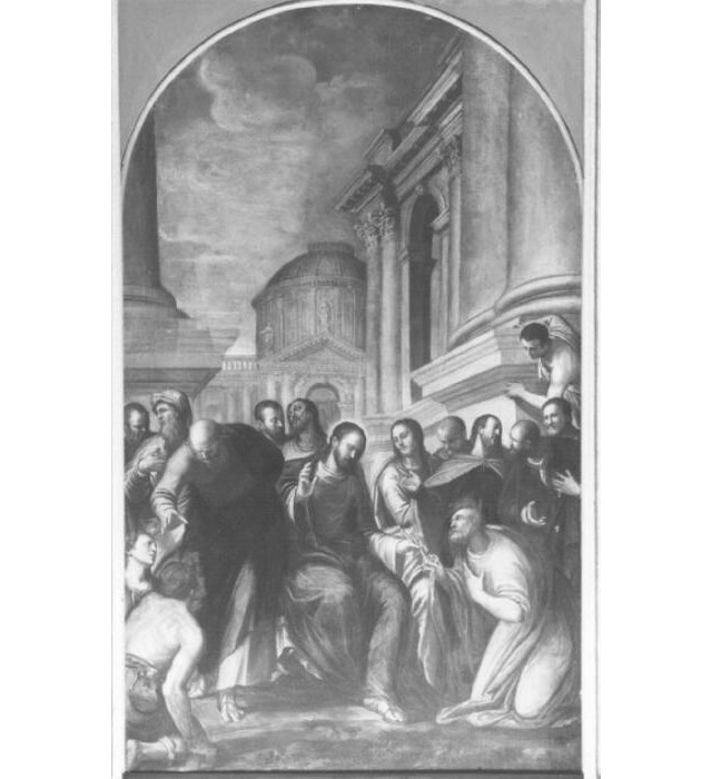 Cristo consegna le chiavi a San Pietro (dipinto) di Zelotti Giambattista (sec. XVI)