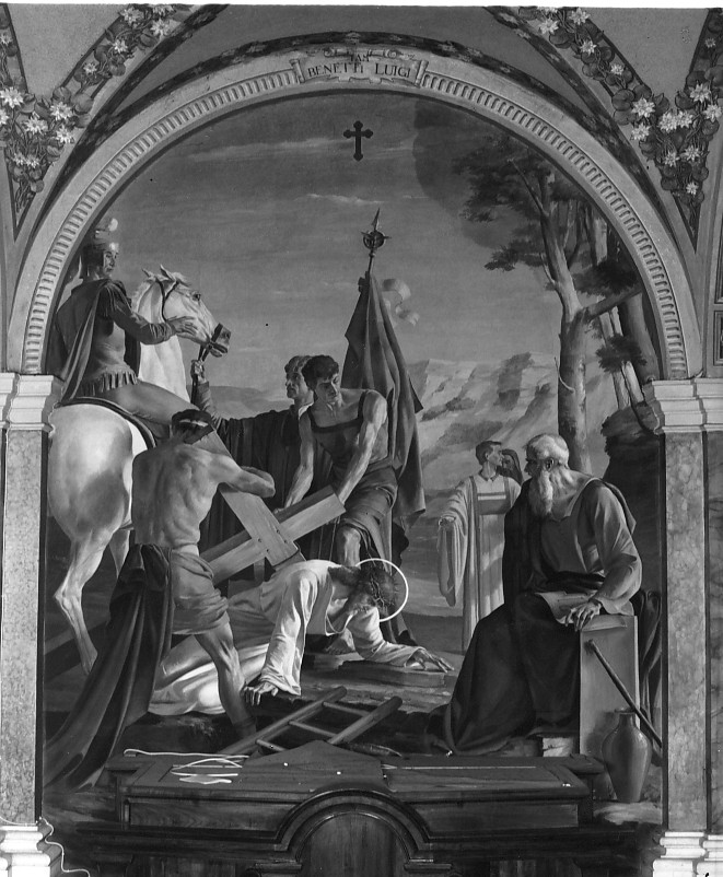 stazione IX: Gesù cade sotto la croce la terza volta (dipinto) di Pegrassi Agostino (sec. XX)