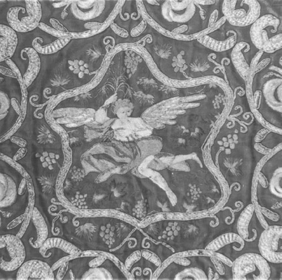 angelo (decorazione a ricamo, elemento d'insieme) - ambito veneziano (secc. XVI/ XVII)