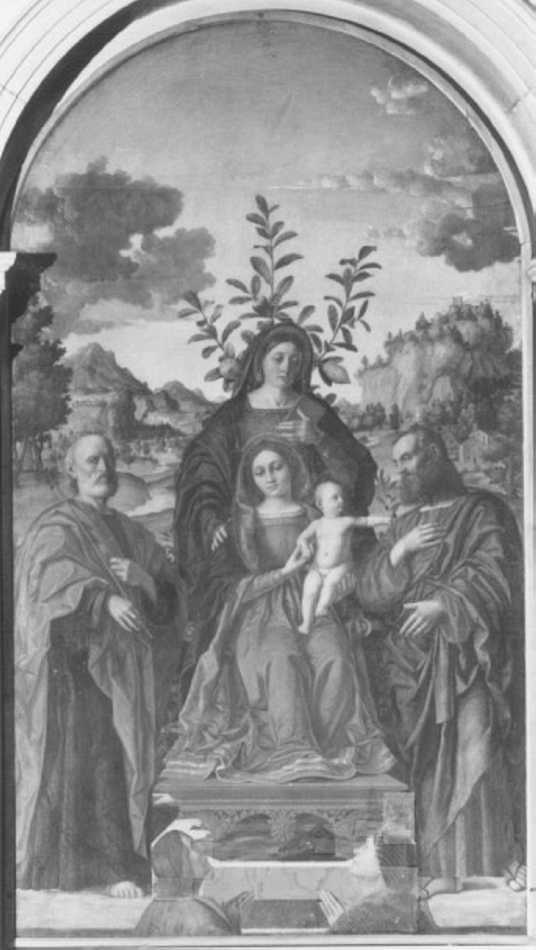 Sant'Anna con la Madonna Gesù Bambino San Giuseppe e San Gioacchino (dipinto) di Girolamo dai Libri (sec. XVI)