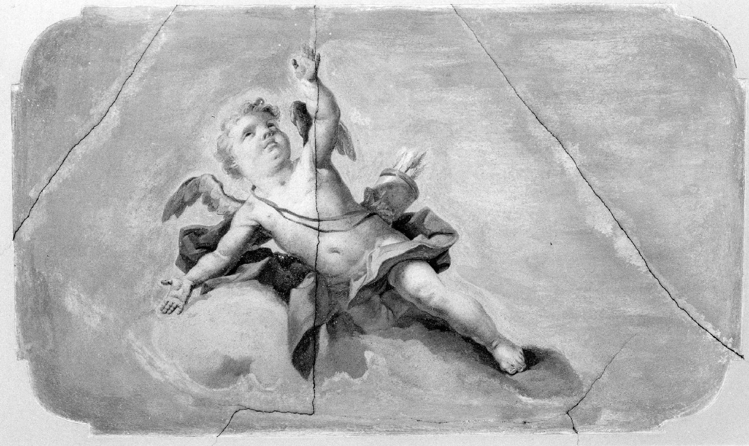 putto con faretra (soffitto dipinto, elemento d'insieme) di Anselmi Giorgio (sec. XVIII)