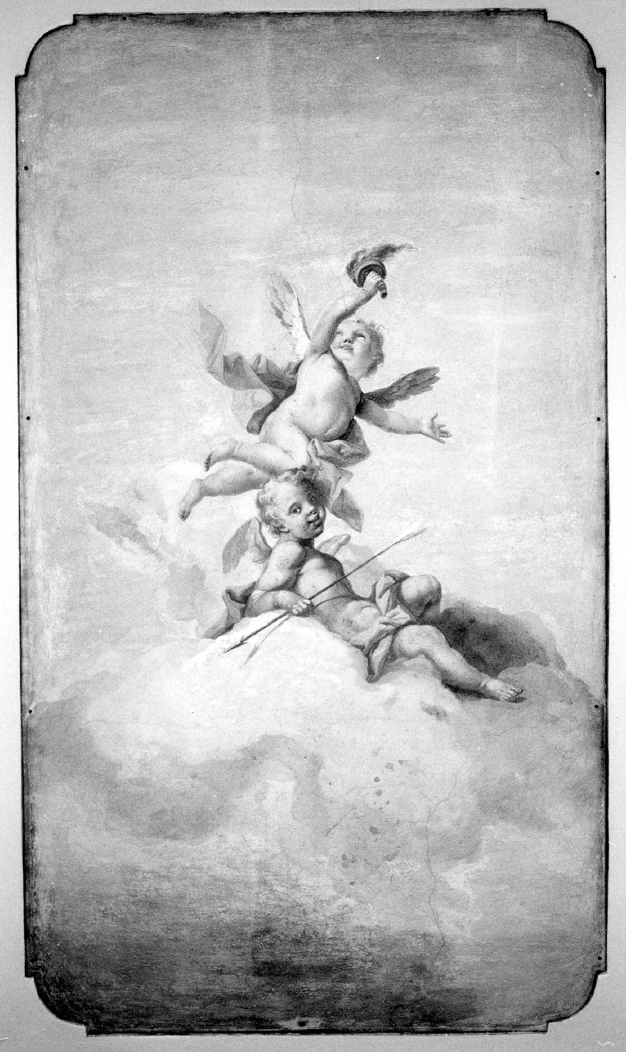 putti con fiaccola e frecce (soffitto dipinto, elemento d'insieme) di Anselmi Giorgio (sec. XVIII)