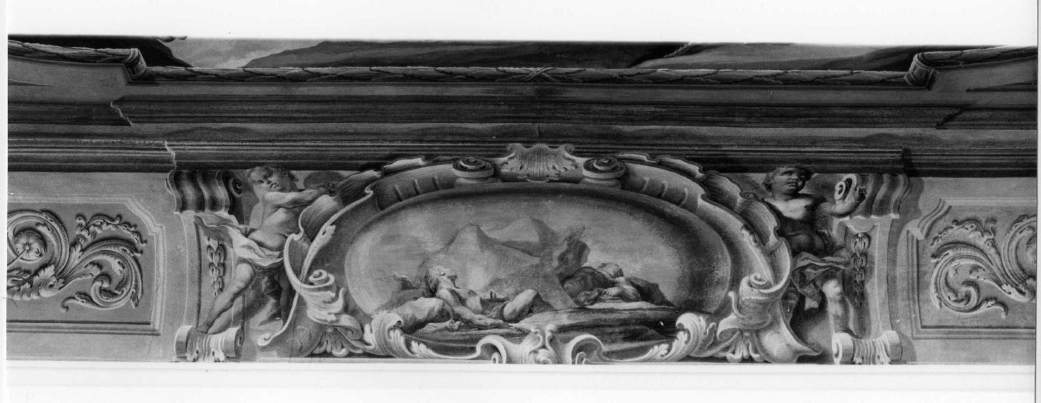 Giganti sepolti sotto i massi (soffitto dipinto, elemento d'insieme) di Anselmi Giorgio (sec. XVIII)