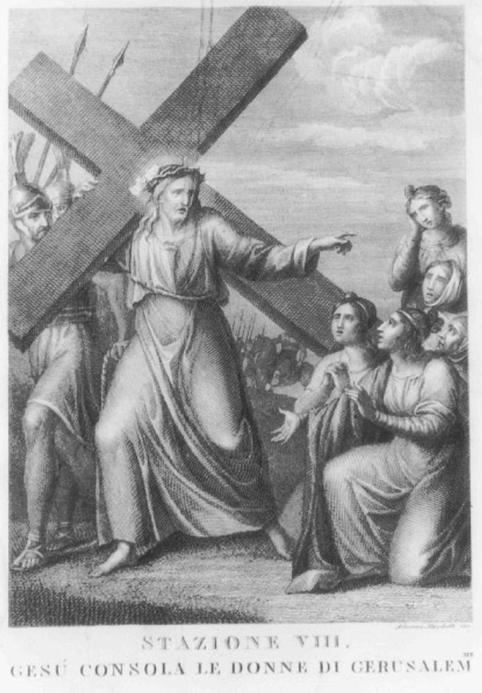stazione VIII: Gesù consola le donne di Gerusalemme (stampa) di Mochetti Alessandro (prima metà sec. XX)