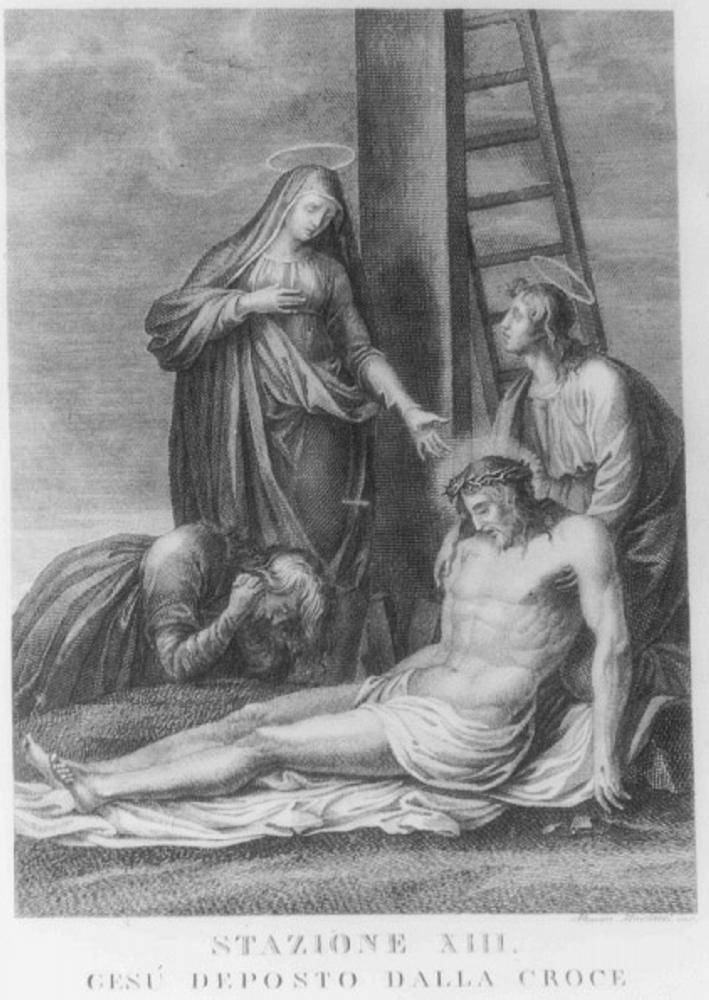 stazione XIII: Gesù deposto dalla croce (stampa) di Mochetti Alessandro (prima metà sec. XX)