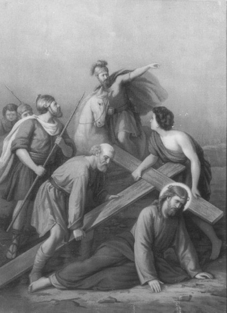 stazione III: Gesù cade sotto la croce la prima volta (stampa) - ambito veneto (secc. XIX/ XX)