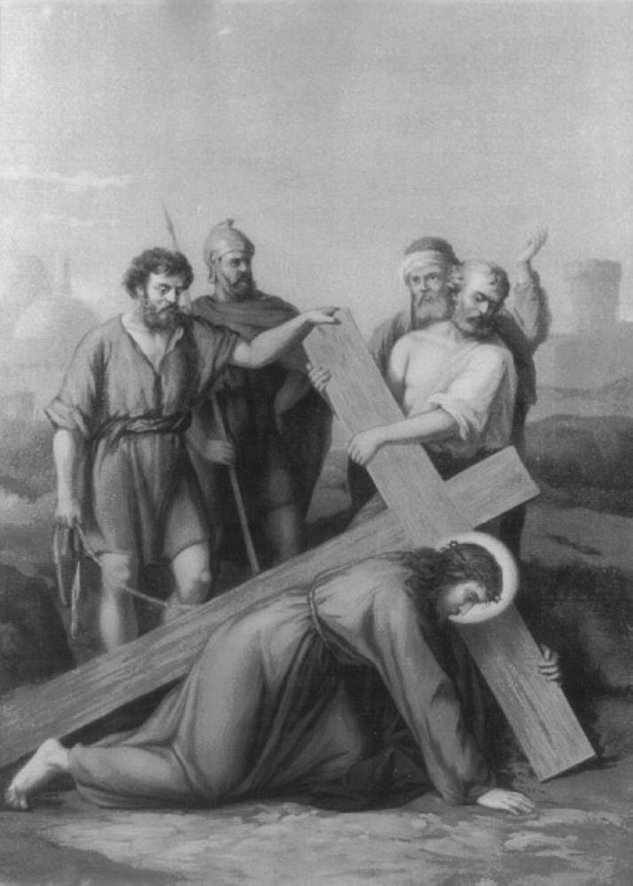 stazione VII: Gesù cade sotto la croce la seconda volta (stampa) - ambito veneto (secc. XIX/ XX)