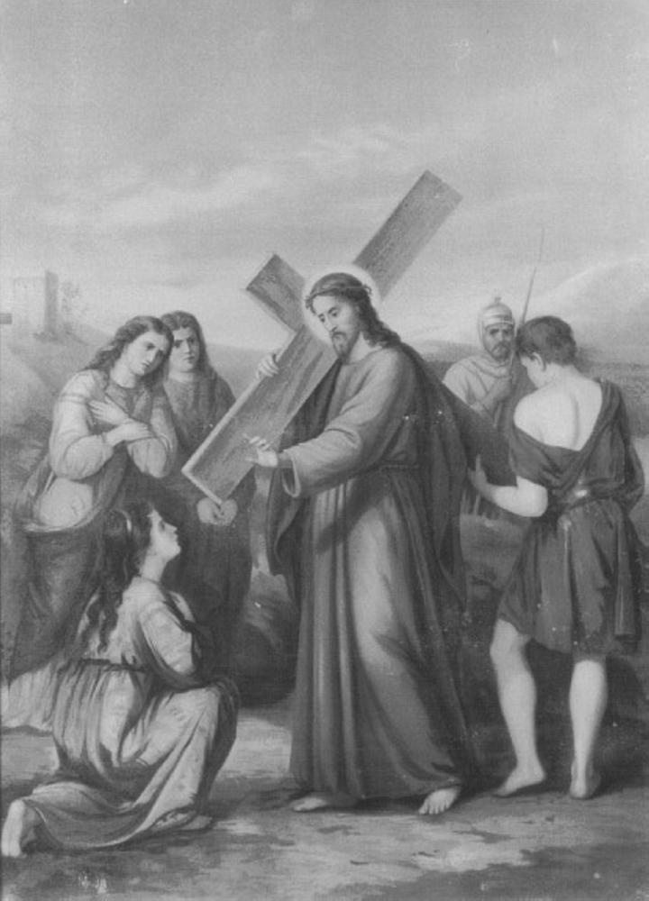 stazione VIII: Gesù consola le donne di Gerusalemme (stampa) - ambito veneto (secc. XIX/ XX)