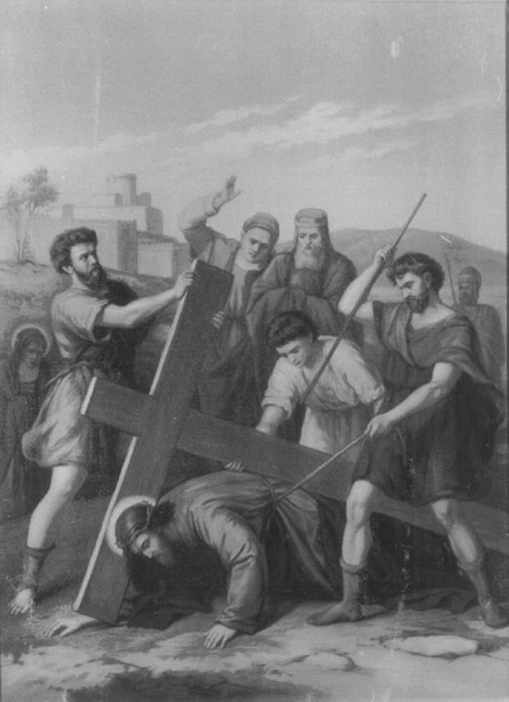 stazione IX: Gesù cade sotto la croce la terza volta (stampa) - ambito veneto (secc. XIX/ XX)