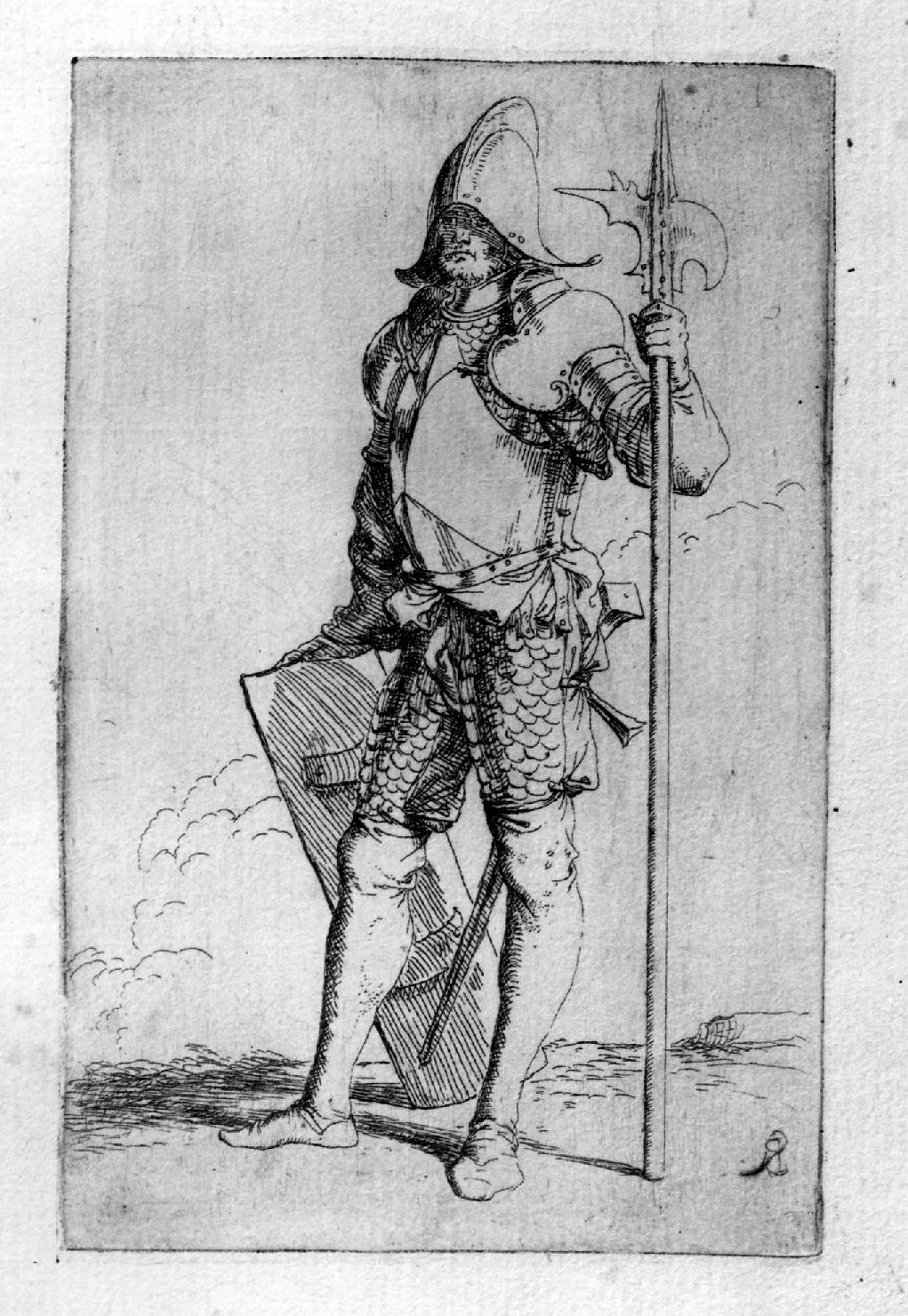 Soldato con scudo e alabarda, soldato (stampa, serie) di Rosa Salvatore (sec. XVIII)