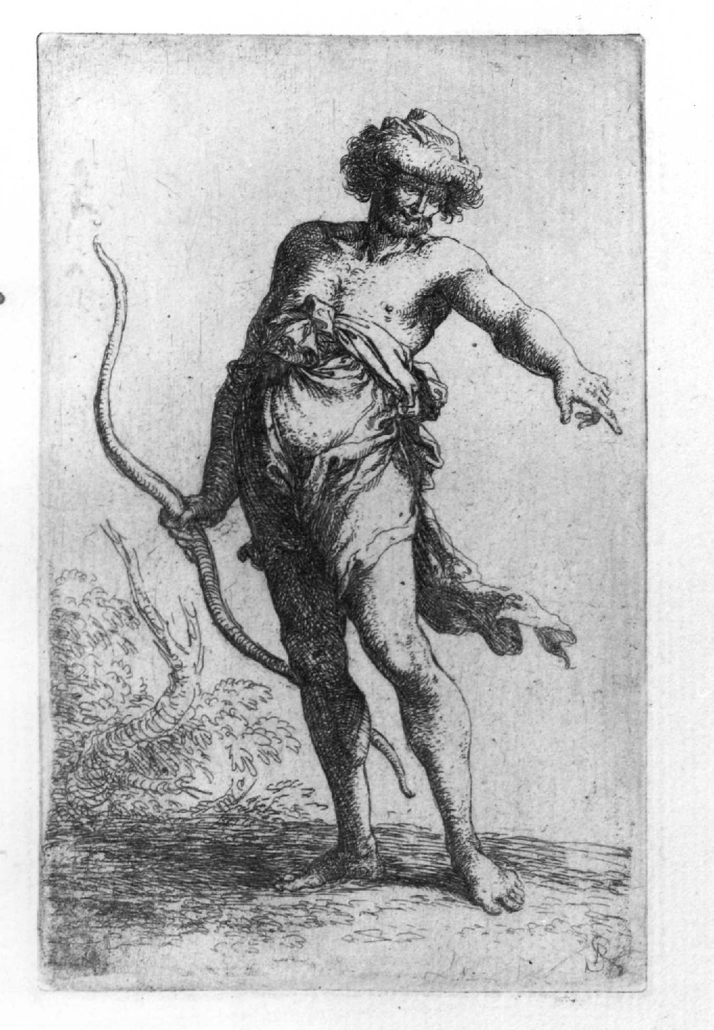 Uomo seminido con l'arco, figura maschile (stampa, serie) di Rosa Salvatore (sec. XVIII)