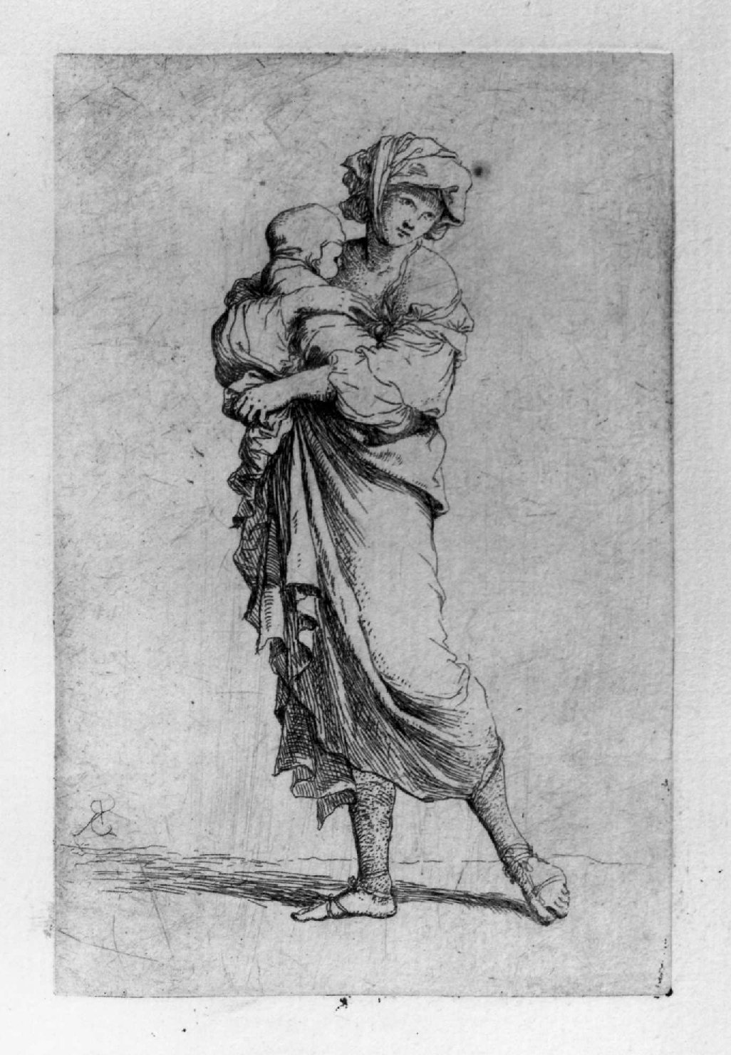 Giovane madre con il figlio in braccio, giovane madre con infante (stampa, serie) di Rosa Salvatore (sec. XVIII)