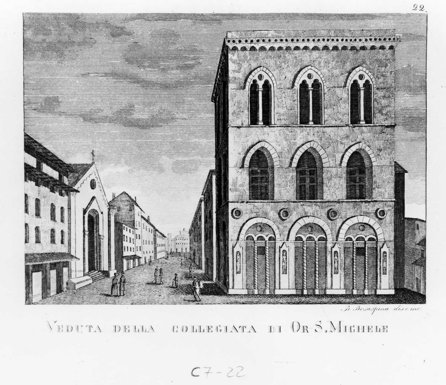 Veduta della Collegiata di Or S. Michele, veduta di Firenze (stampa smarginata, serie) di Rosaspina Bernardino (sec. XIX)