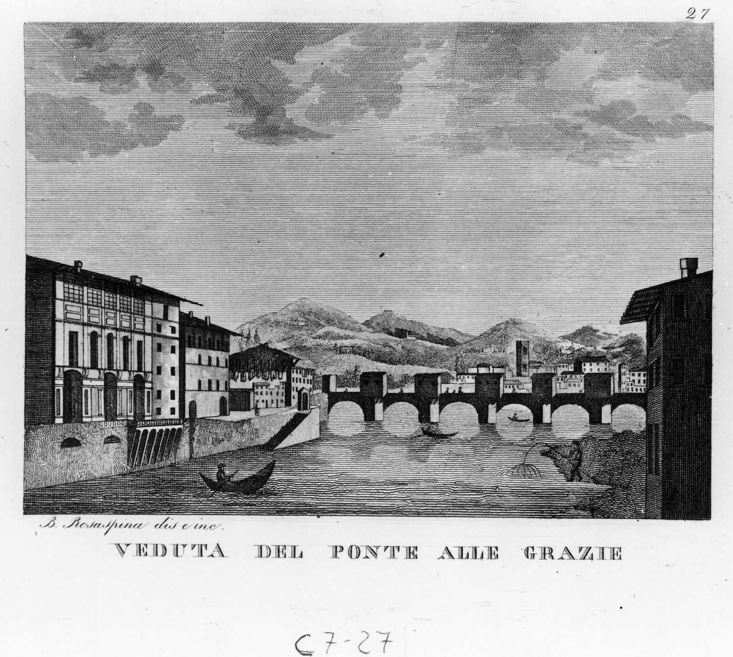 Veduta del ponte alle Grazie, veduta di Firenze (stampa smarginata, serie) di Rosaspina Bernardino (sec. XIX)