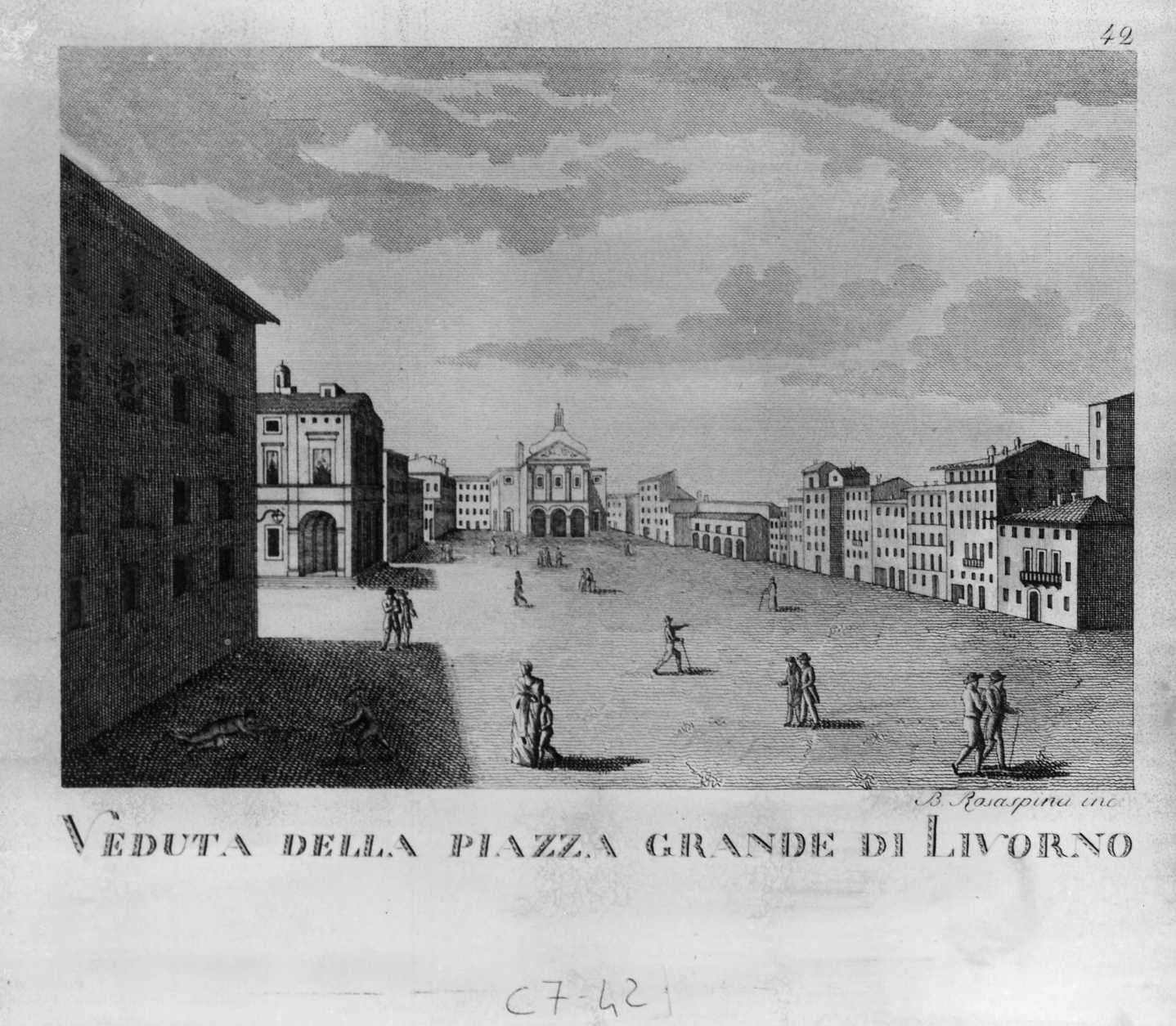 Veduta della piazza grande di Livorno, veduta di Livorno (stampa smarginata, serie) di Rosaspina Bernardino (sec. XIX)