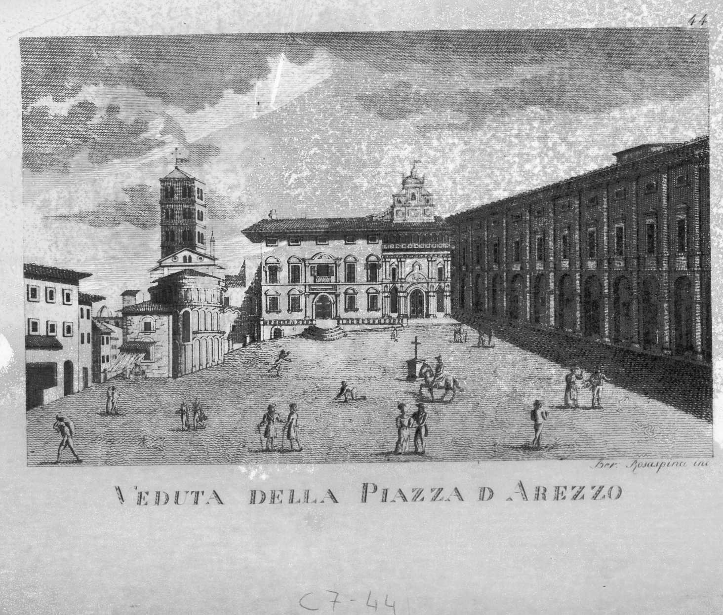 Veduta della Piazza d Arezzo, veduta di Arezzo (stampa smarginata, serie) di Rosaspina Bernardino (sec. XIX)