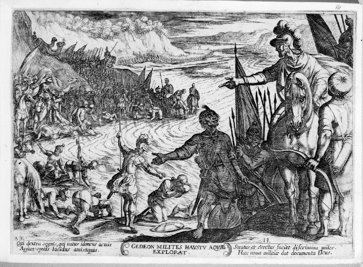 esercito di Gedeone la scelta dei Trecento (stampa smarginata, serie) di Tempesta Antonio (sec. XVII)
