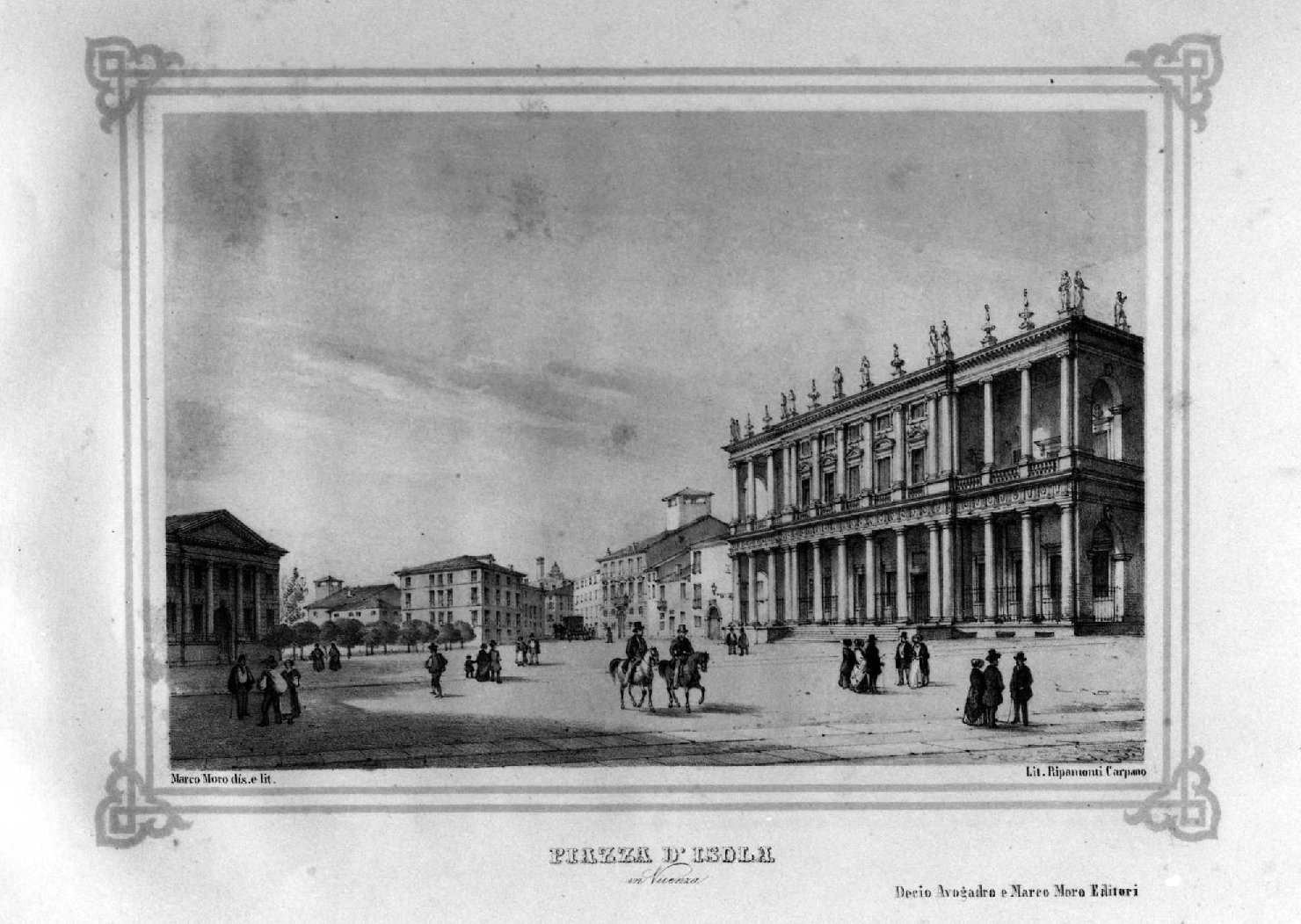 Piazza d'Isola in Vicenza, veduta di Vicenza (stampa, serie) di Moro Marco, Ripamonti Carpano Pietro (sec. XIX)