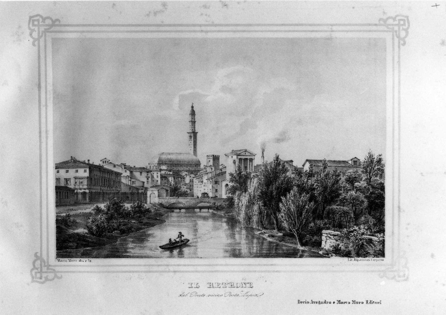 Il Retrone dal ponte presso Porta Lupia, veduta di Vicenza (stampa, serie) di Moro Marco, Ripamonti Carpano Pietro (sec. XIX)