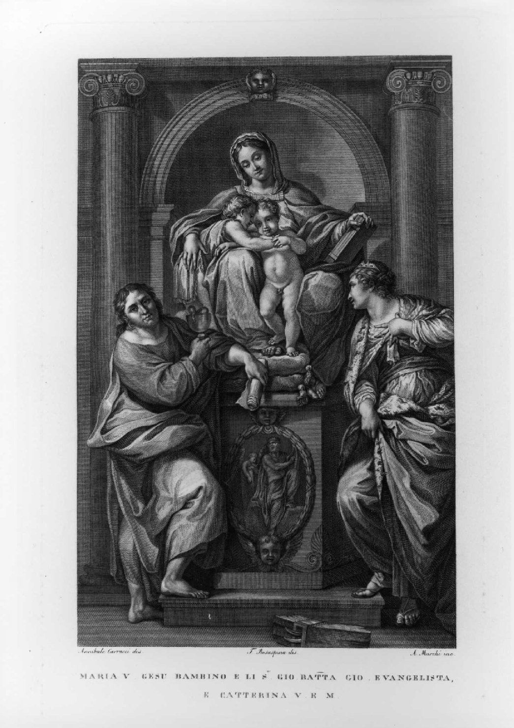 Madonna con Bambino e Santi (stampa, serie) di Carracci Annibale, Rosaspina Francesco, Marchi Antonio (sec. XIX)