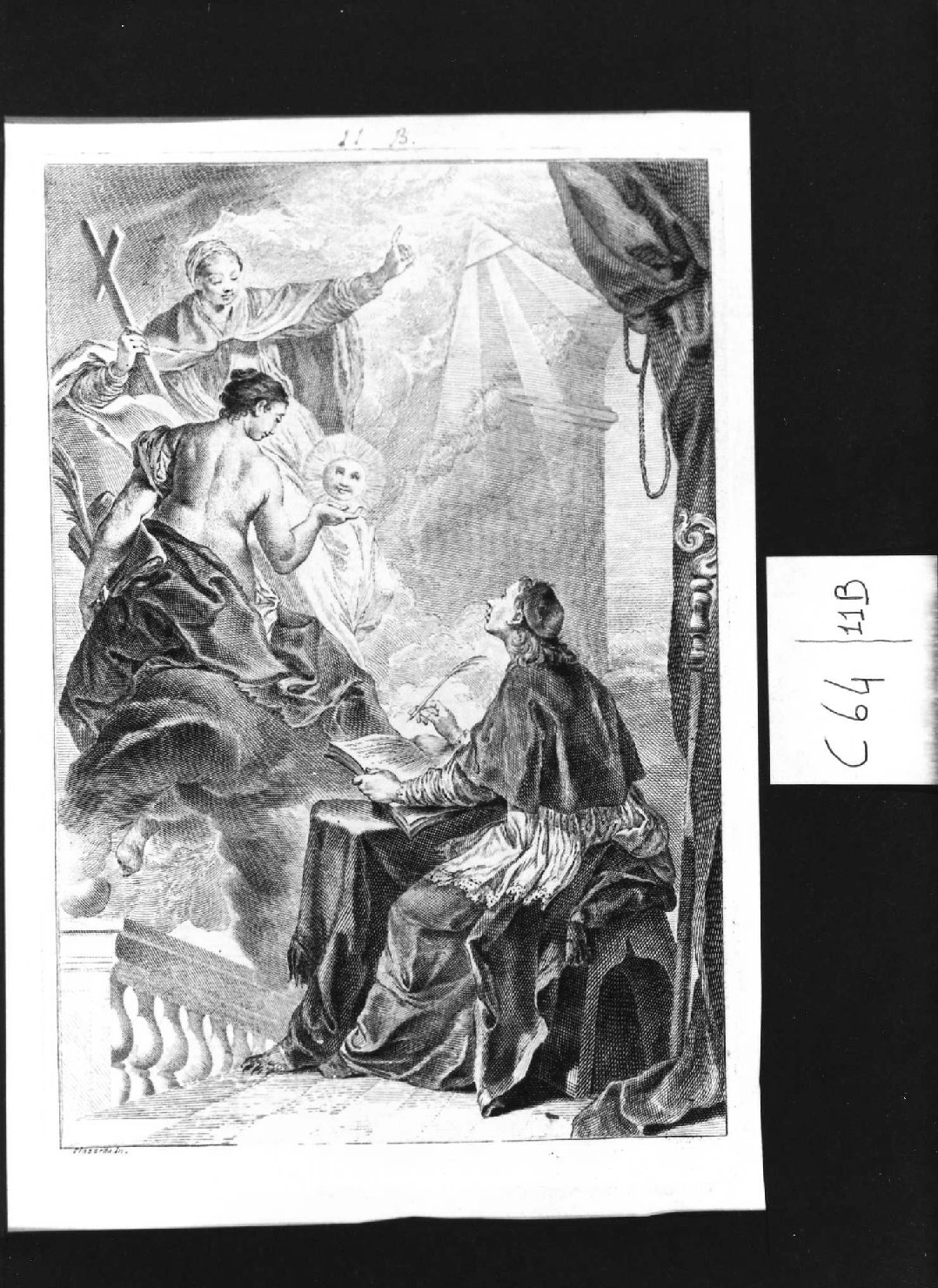 Bossuet ispirato dalla Fede e dalla Verità, scena allegorica (stampa, serie) di Piazzetta Giovanni Battista (sec. XVIII)